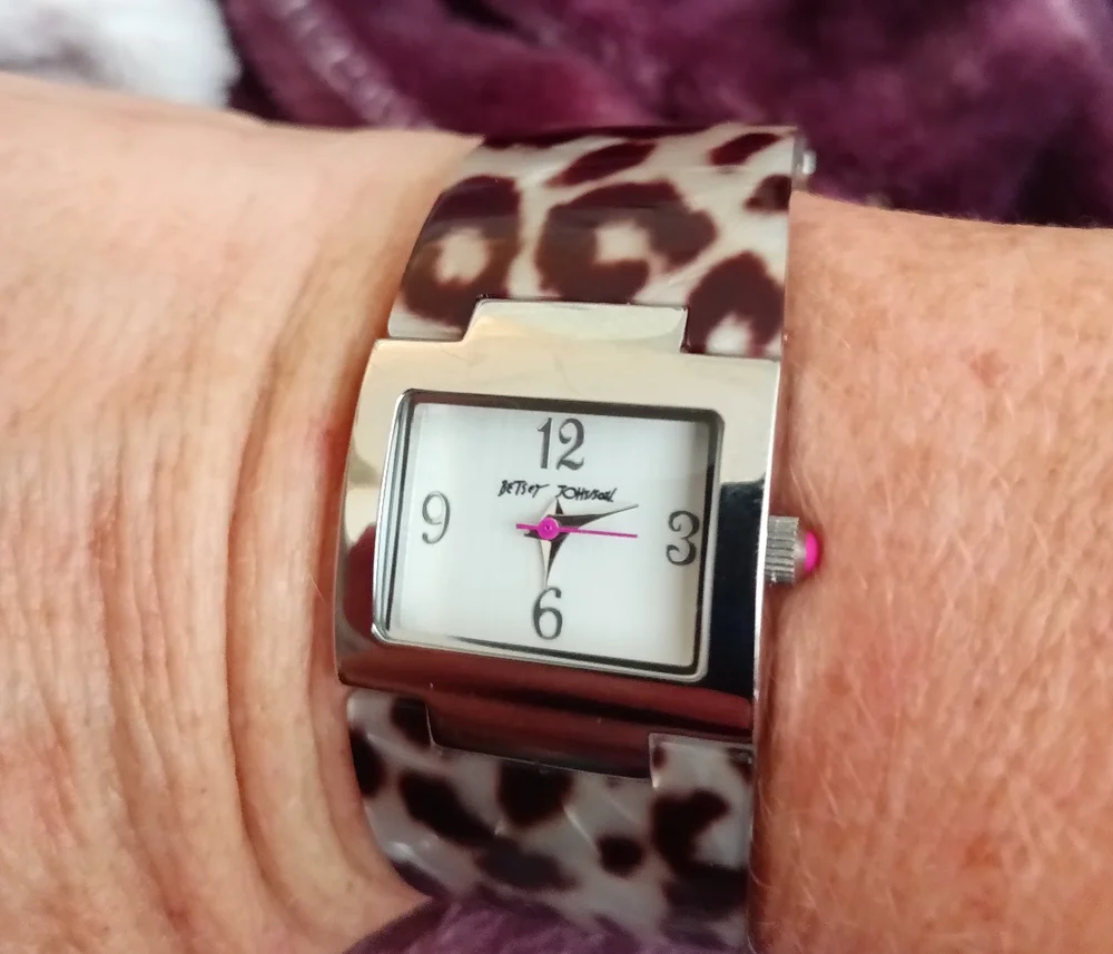 Betsey Johnson Animal print silver tone women's watch